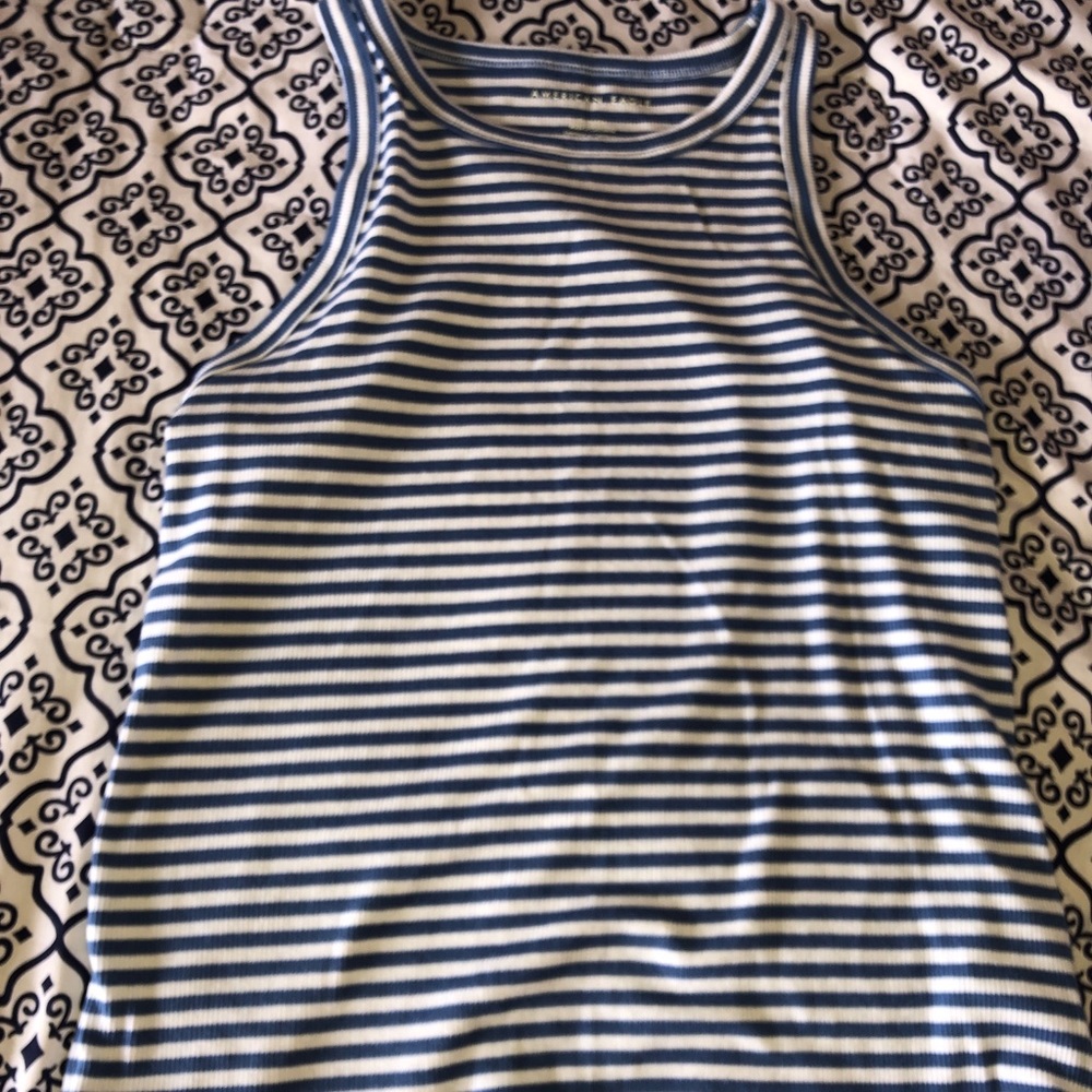 White and blue ribbed tank top from American eagle